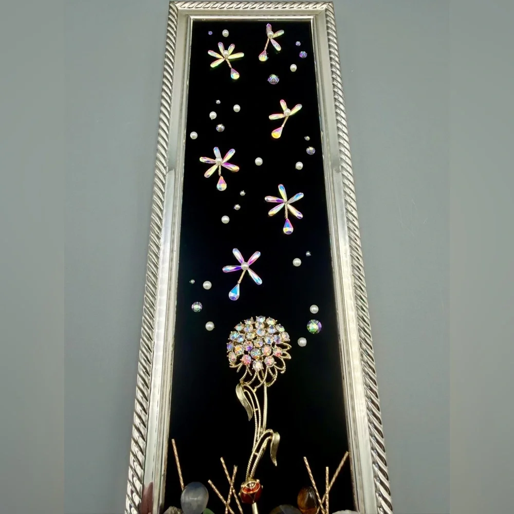 Handmade Vintage Dandelion Jewelry Art Rhinestone Flower Crystals Ladybug - Picture 6 of 7